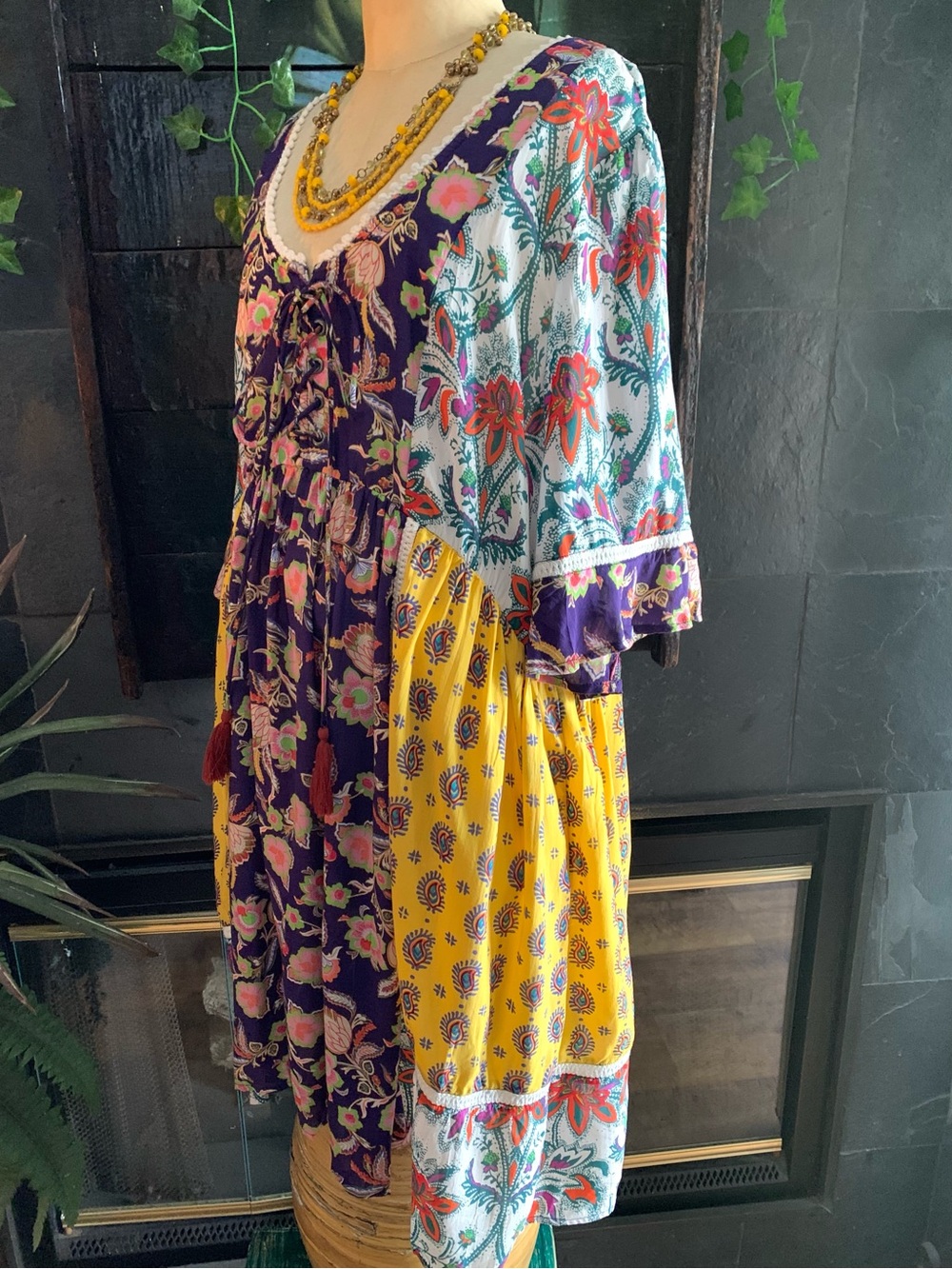 Anthropologie Lilka Floral Paisley Patchwork Trapeze Peasant Dress Boho- XL - Picture 6 of 14